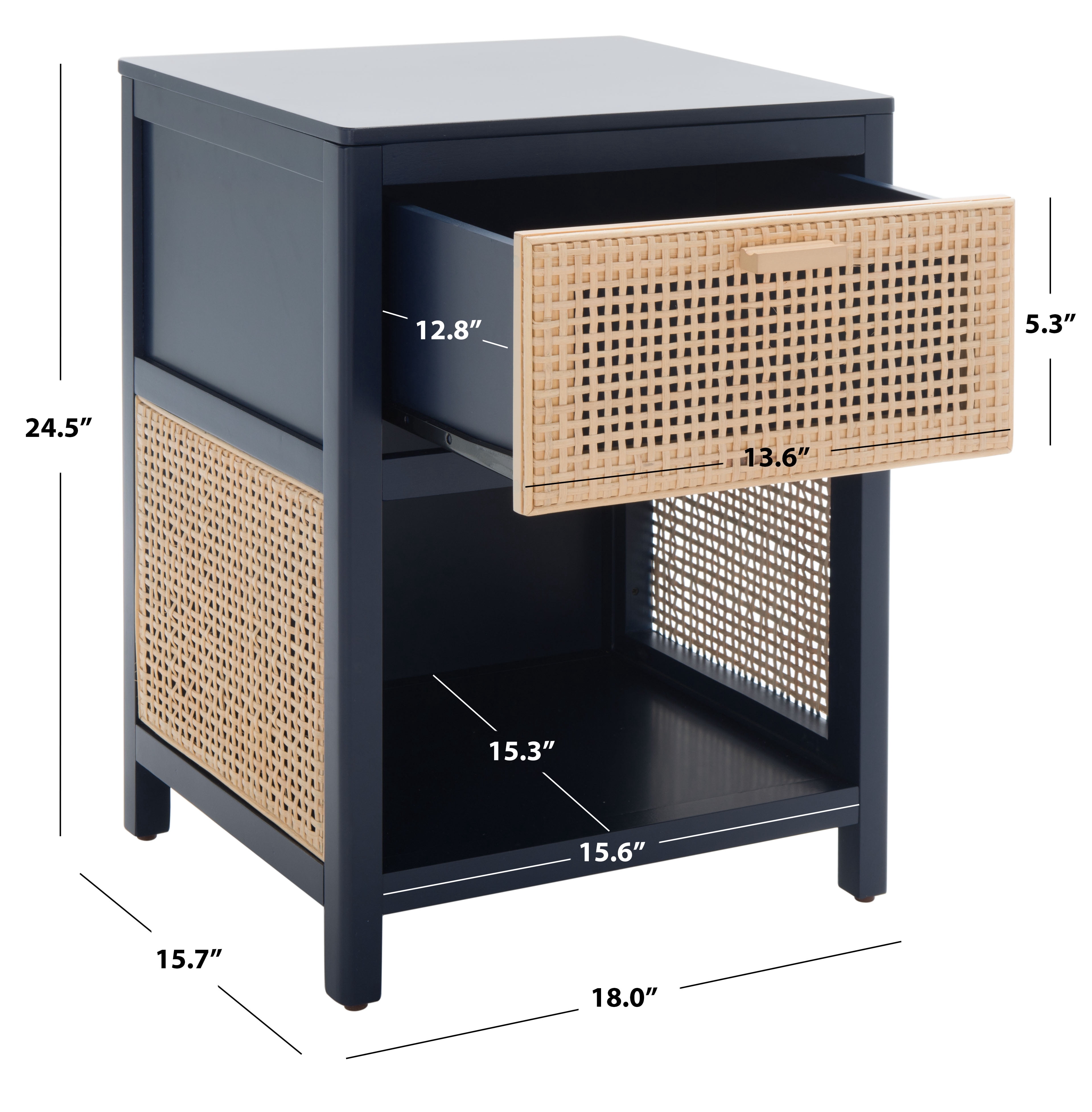 SAFAVIEH Miya Rustic Coastal 1 Drawer Nightstand, Navy/Natural