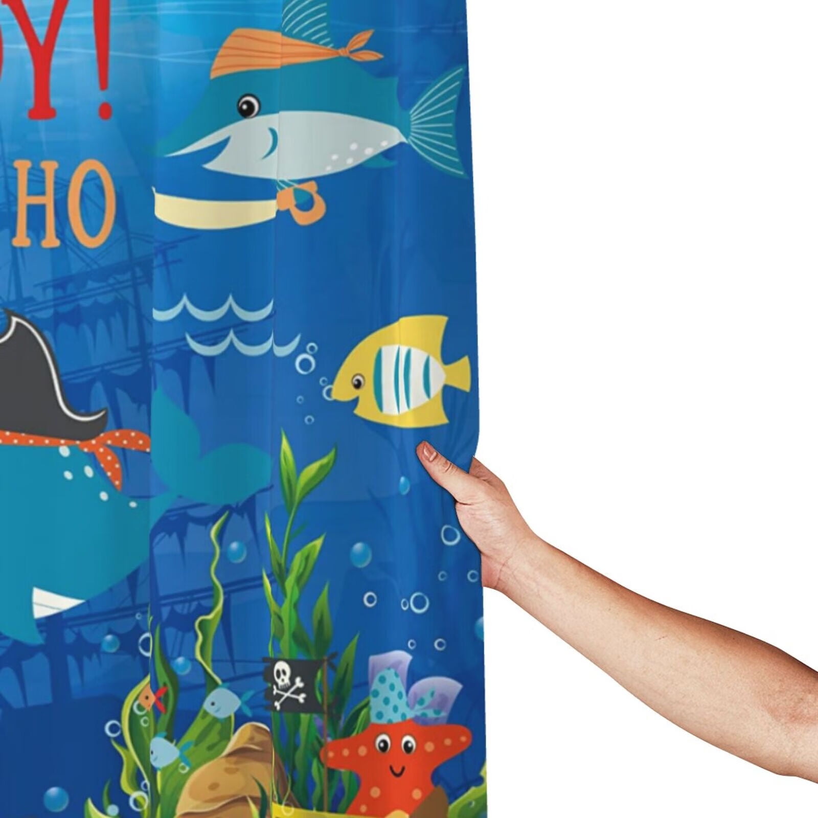 Ocean Shower Curtain,Cartoon Under Sea Animal Whales Fishes and Coral Reefs  Cute Design for Kids Room Decor, Hooks Included, 72x72 