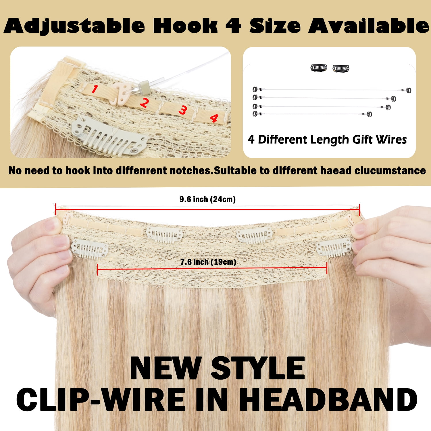 Hidden Secret Clip in Extensions Real Hair Wire in Weft One Piece THICK Human Hair Extensions Headband With 4 Clips Adjustable Brown
