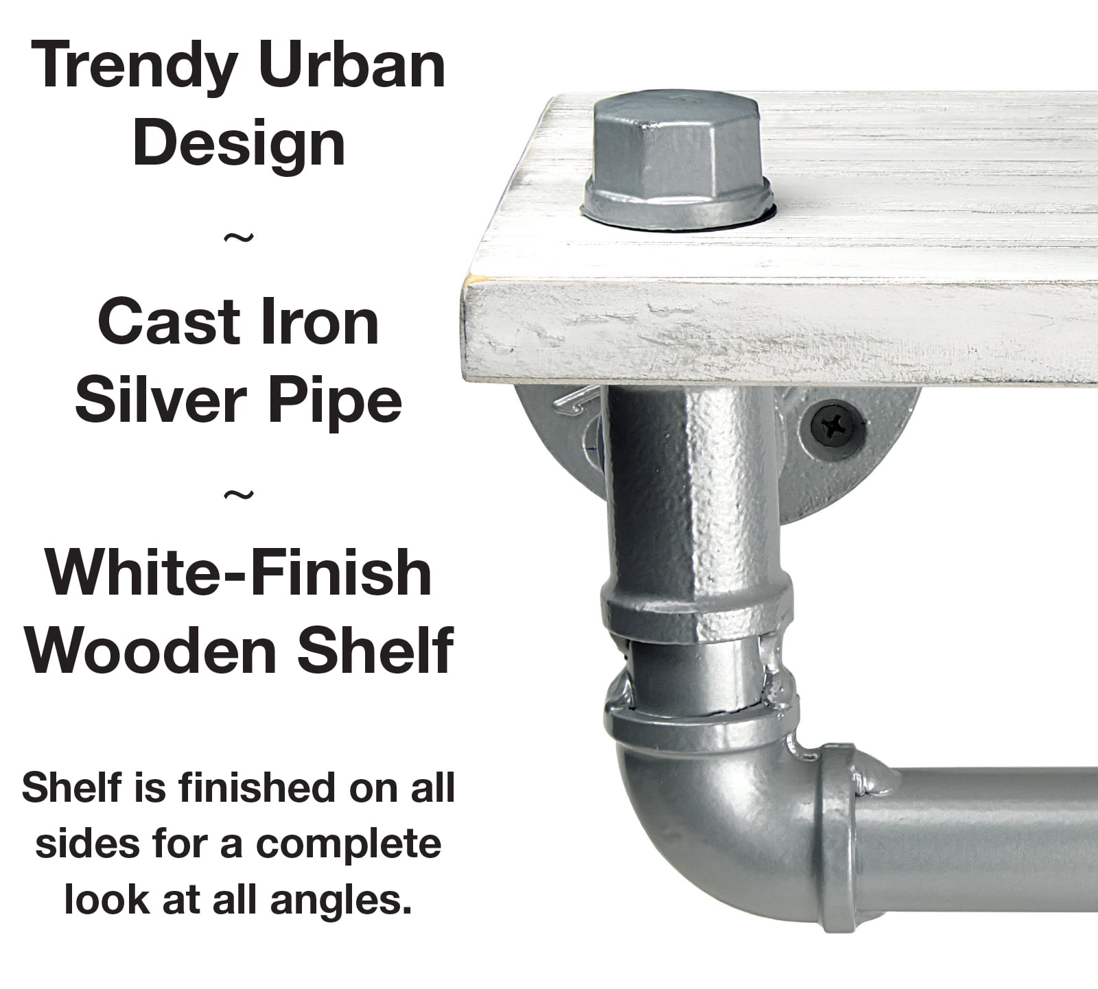 Excello Global Products Industrial Toilet Paper Holder with Distressed White Wooden Shelf and Silver Iron Pipe Hardware for Bathroom, Washroom - EGP-HD-0061A