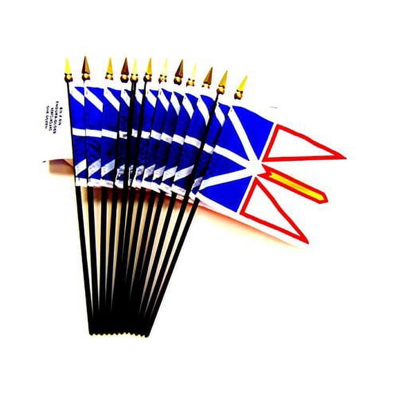 Box of 12 Newfoundland 4"x6" Miniature Desk & Table Flags; 12 American Made Small Mini Newfoundland Canadian Flags in a Custom Made Cardboard Box Specifically Made for These Flags