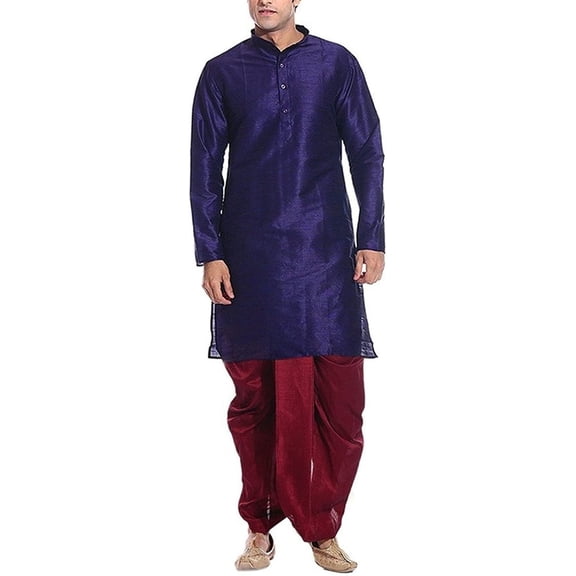 Royal Kurta Men's Blue Silk Blend Festive Dhoti Kurta Set