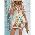 thumbnail image 2 of Fiesta Embroidered Mexican Dress for Women Plus Size Short Sleeve Summer Boho Dresses with Pocket White XL, 2 of 7