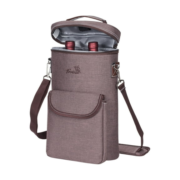 Tirrinia 2 Bottle Wine Tote Carrier, Leakproof, Insulated and Padded Versatile Cooler Bag for Travel, BYOB Restaurant, Wine Tasting, Party, Wine Gifts Bag, Cork