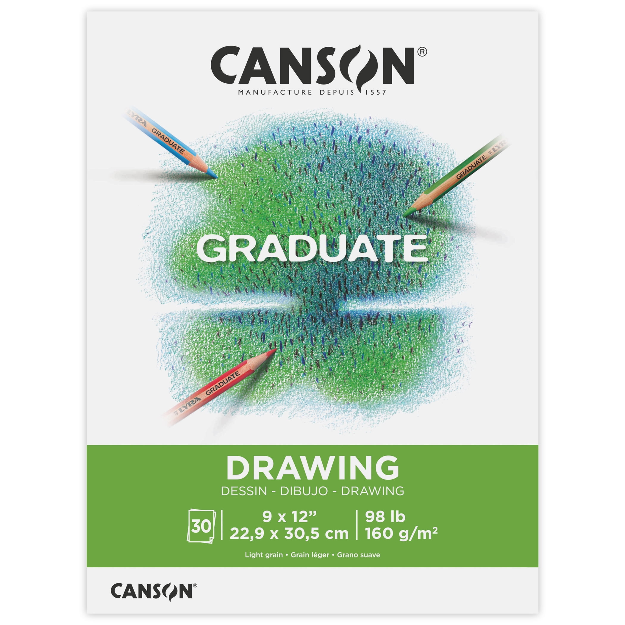 Canson Graduate Drawing Pad, Foldover Binding, 30 Sheet, 9x12 inch, Pack of 3