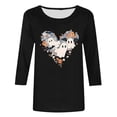 thumbnail image 3 of Mnyycxen Women Halloween Shirts Cute Heart Ghost Prints 3/4 Sleeves T-Shirt Round Neck Causel Loose Pullover Tees, 3 of 4