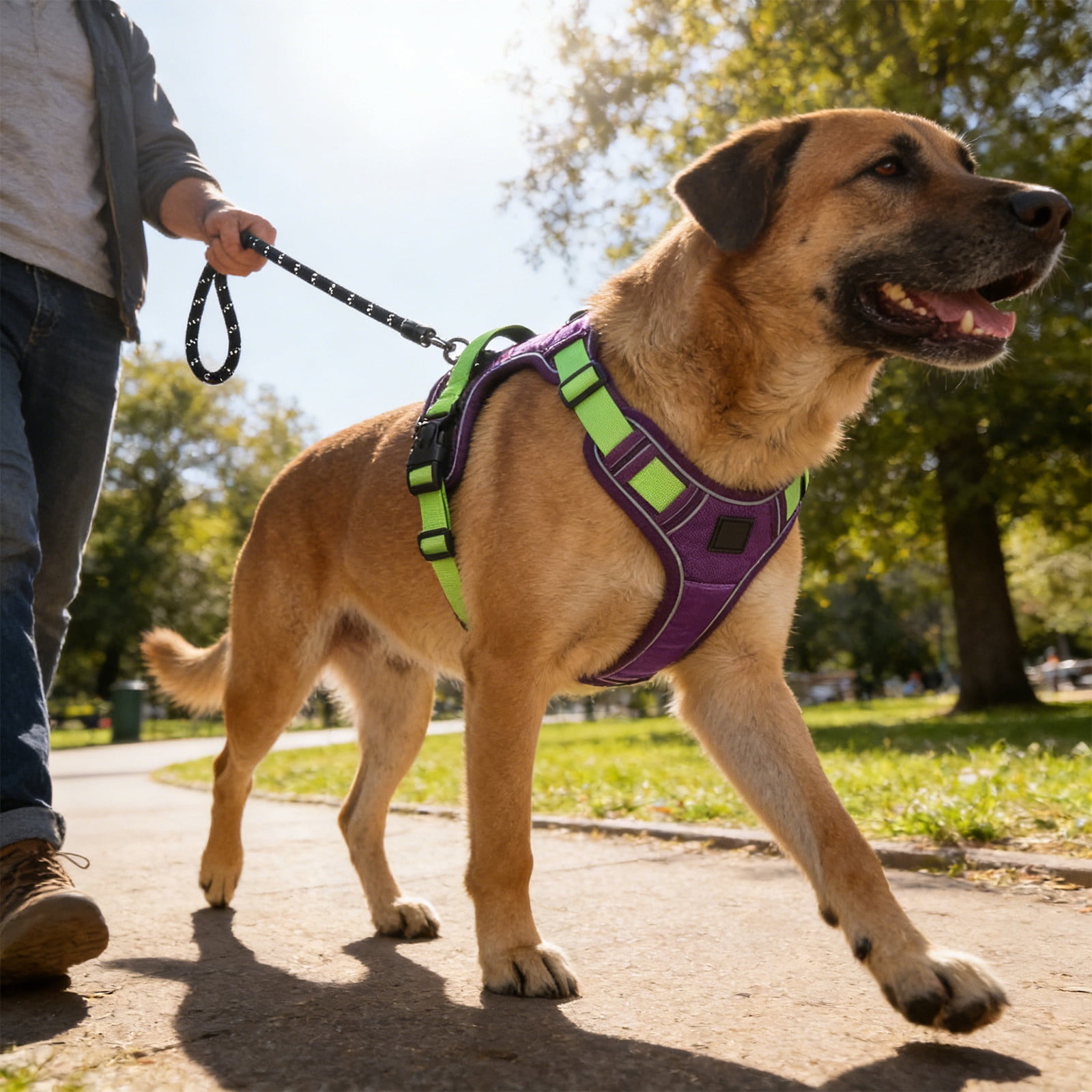 Reflective Dog Harness Leash Set Breathable Mesh Adjustable Pet Vest Chest Strap Anti Pull Safety Walking Harness for Small Medium Dogs Cats Outdoor Training Walking Control Lead Set