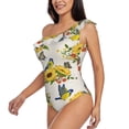 thumbnail image 2 of Wukai Bird Sunflowers Chic One Shoulder Swimwear with Ruffle Design and Tummy Control Skirt: Fashionable, Supportive, Comfortable for Beach-X-Large, 2 of 7