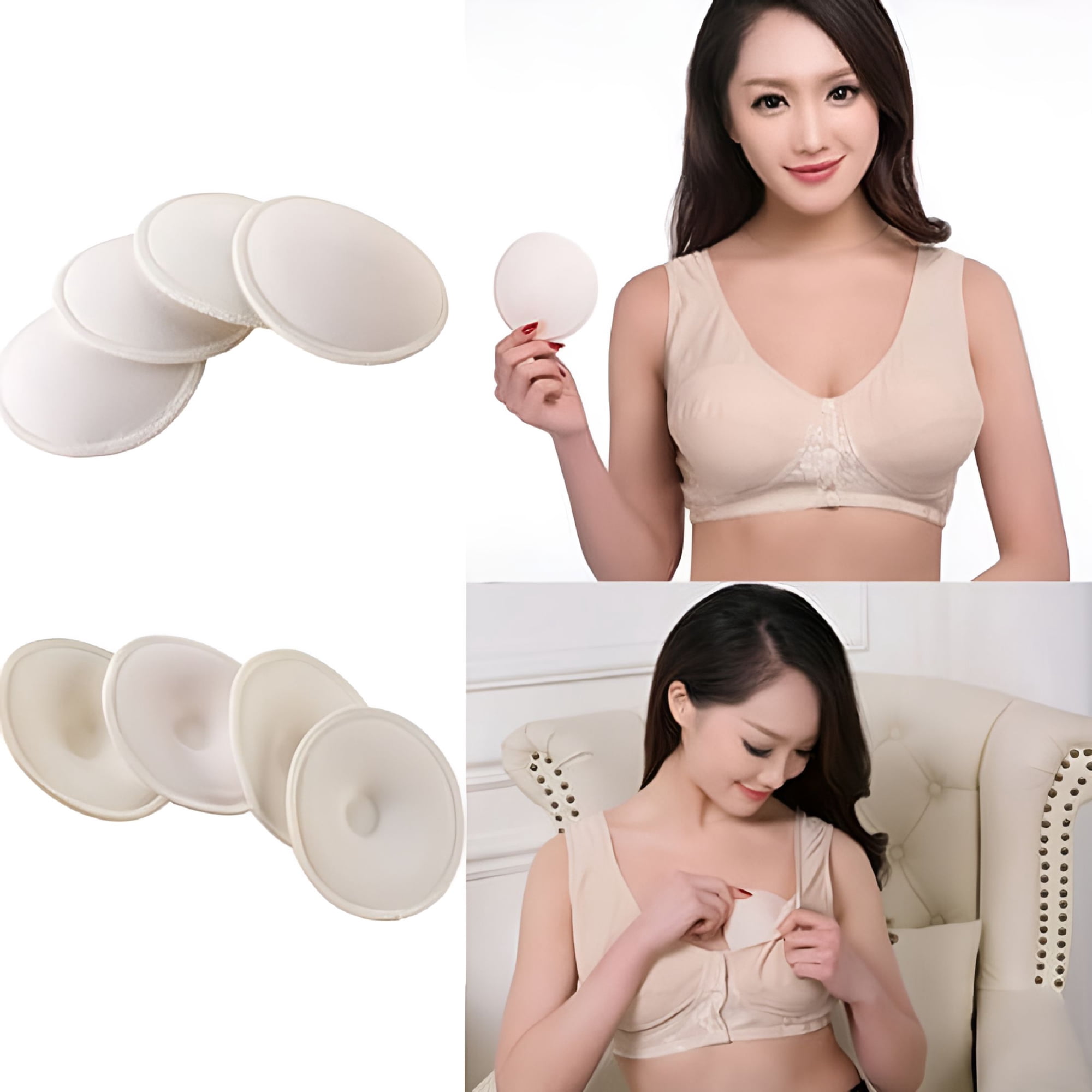 OQRKI 4 Pcs Washable Nursing Pads, Reusable Breast Shields with Waterproof Layer, Soft Maternity Bra Inserts for Feeding