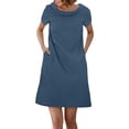 thumbnail image 2 of Women's Collared Dress Summer Short Sleeve Linen Blend Shift Dress Textured Casual Cute Office Dress with Pockets Blue 2XL, 2 of 4