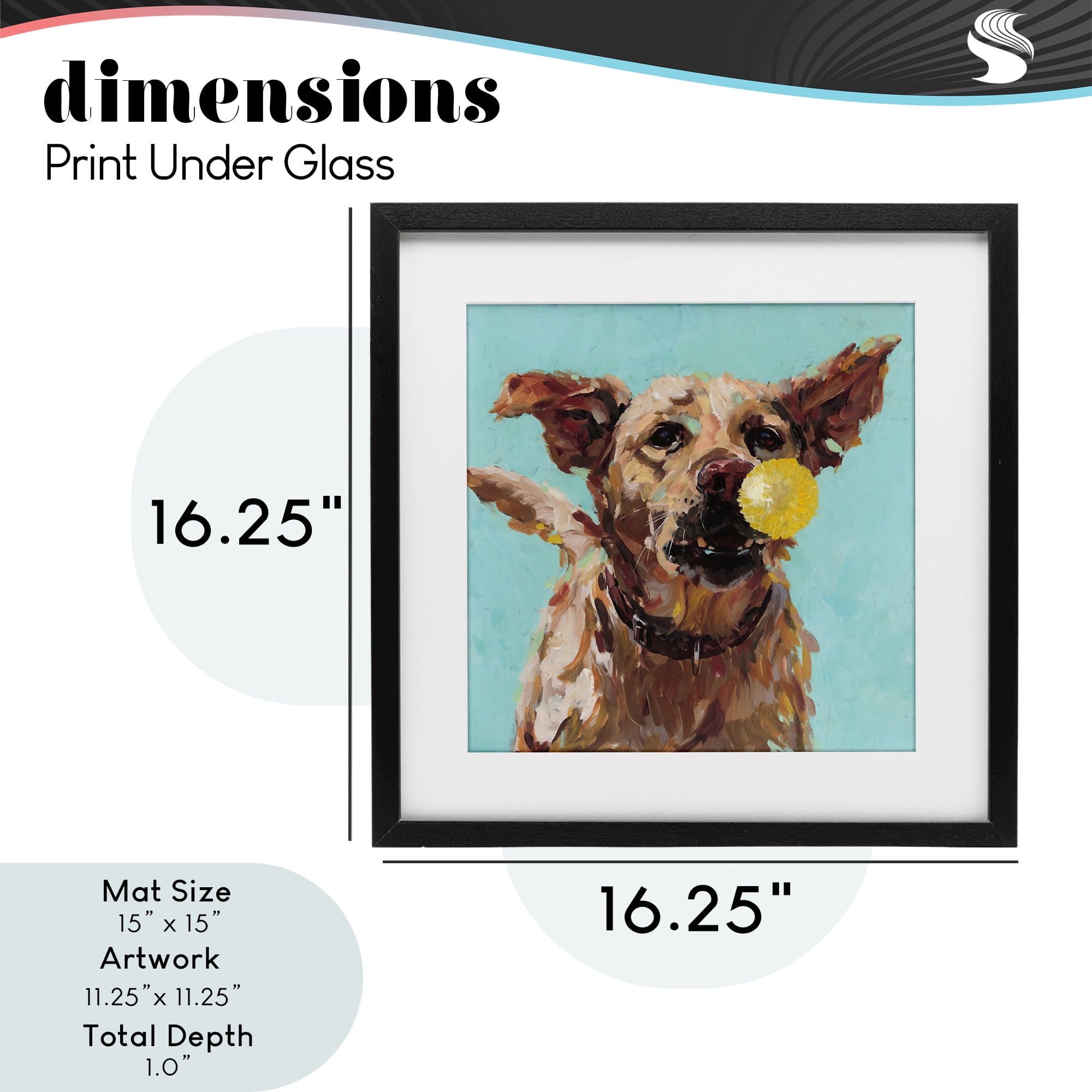 Dog Playing with Ball Black Framed Print Under Glass, design by Studio Bautista