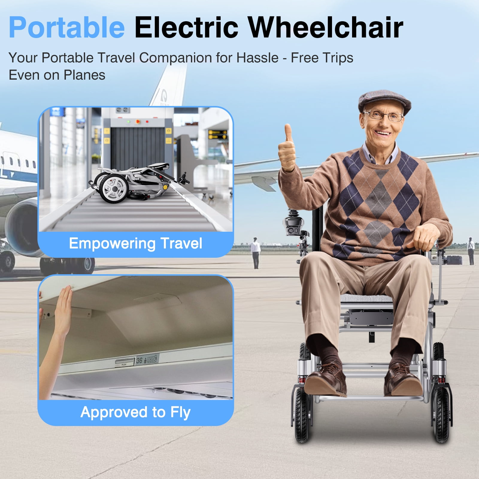 COOLHUT 33lbs Folding Electric Wheelchair, Motorized Wheelchair with Safety Features, Lithium Battery, Ideal for Seniors & Travel