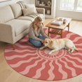 thumbnail image 1 of Round Area Rugs 4Ft, Middle Century Non-Slip Washable Circle Rugs Carpet, Vintage Abstract Sunshine Bohemia Red Indoor Outdoor Rug Floor Mats Throw Runner for Bedroom Living Room Bathroom, 1 of 6