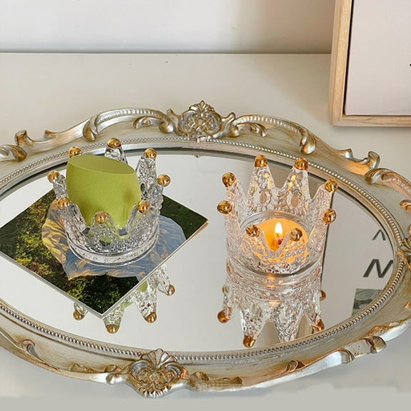 1 Pack Crown Glassware Candle Holder, Elegant Glass Tea Lamp Holder, Tea Light/Tabletop Candle Holder Decoration, Votive Candle Holder, Wedding, Party, Dinner, Family Decoration