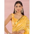 thumbnail image 3 of Yellow Striped Printed Mirror Work Leheriya Saree - 27878746, 3 of 7