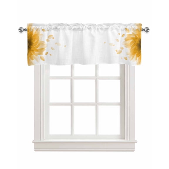 Modern Yellow Kitchen Valances for Windows Farmhouse Linen Window Valance Curtain for Living Room Window Treatment Gradient Floral Abstract Bohemian White Valance Rod Pocket Topper, 54 x 18 Inch