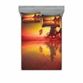 thumbnail image 1 of Americana Bedding Set with Sheet & Covers, Sunrise over Sea Water Reflection Cloudy Horizon View, Printed Bedroom Decor 2 Shams, 4 Sizes, Forest Green Dark Coral, by Ambesonne, 1 of 3