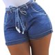 thumbnail image 5 of Pantalones cortos de mezclilla para mujer Pantalones cortos ajustados Pantalones calientes de cintura alta Elástico lavado, Azul claro, L sidaley AP1049-27B, 5 of 7
