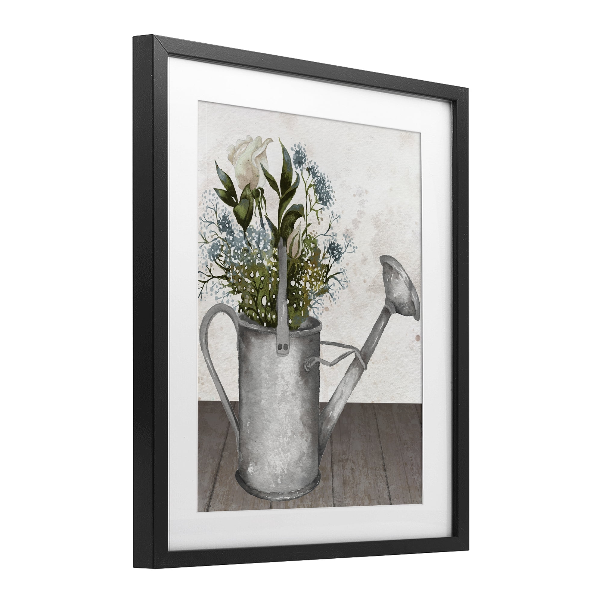 Stupell Industries Floral Pitcher Watering Can Black Framed Print Under Glass, design by Elizabeth Medley
