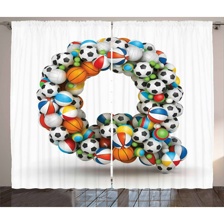 Letter Q Curtains 2 Panels Set, Typographic Letter Font Design with Various Gaming Balls Athletic Kids Teamplay, Window Drapes for Living Room Bedroom, 108W X 108L Inches, Multicolor, by (Best Color For Gaming Room)