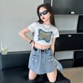 thumbnail image 4 of SNKSDGM Elastic Waist Light Wash A-Line Denim Skort for Big Girls, Summer Casual Pocket Mini Jean Skirt with Liner Shorts b-Blue 10-11 Years, 4 of 8