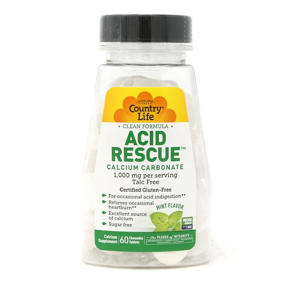 Country Life Acid Rescue, Calcium Carbonate, Mint, 60 Chewable Tablets