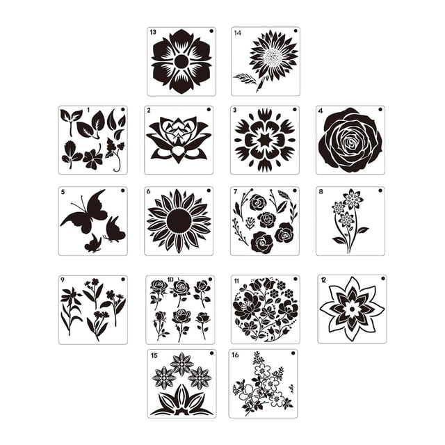 16 plantillas de plantillas de flores reutilizables para dibujos de Zulema Plantillas de dibujo