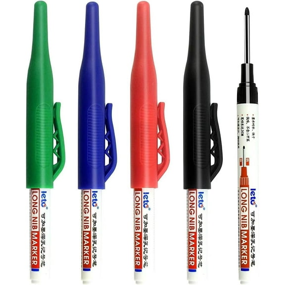 Long Head Deep Hole Marker, 32mm head deep hole marker 2025 Upgrade, Permanent, Quick-dry, Waterproof Long Nib, Colorful Carpenter Deep Reach Markers, 4 Color Set