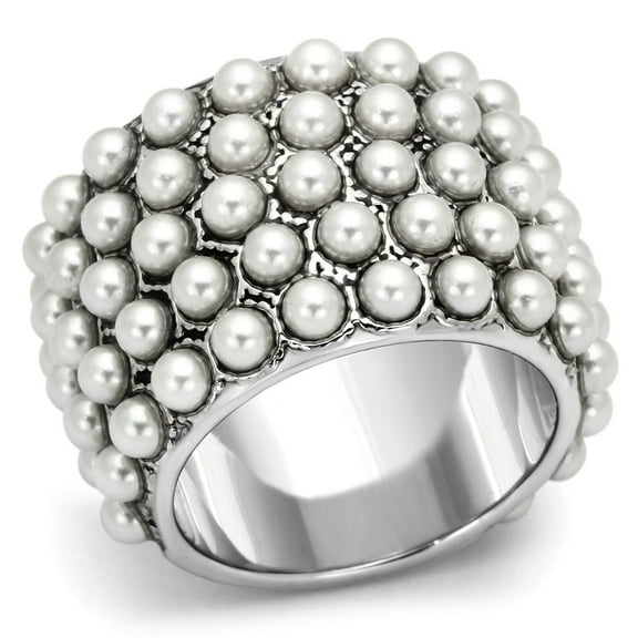 Rhodium Brass Ring with Synthetic Pearl in White for Women White Stone Color Style LOA832 Size 5