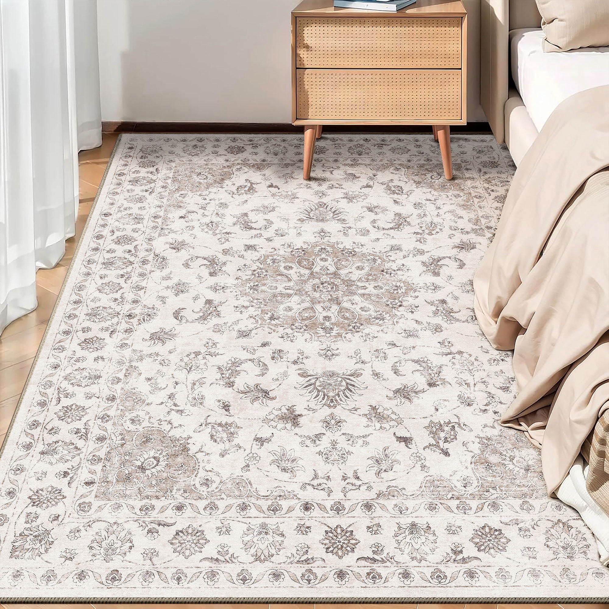 BERTHMEER 3'x5' Small Washable Brown Vintage Area Rugs for Bathroom Bedroom Entryway Kitchen Rugs Non Slip Vintage Traditional Dorm Office Oriental Medallion Rugs Carpets