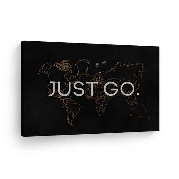 Smile Art Design Just Go Modern Lettering Gold World Map Motivational Canvas Wall Art Inspirational Wall Art Entrepreneur Quote Print Modern Office Living Room Decor Artwork Gift 30x40