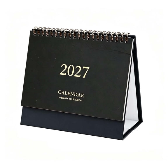 Desk Calendar 2026-2027 Monthly Desktop Calendar with Notes, Sturdy Stand, Golden Binding, Thick Paper, Stickers, Compact Size, for Office Desk & Home Study, Daily Organizer & Gift