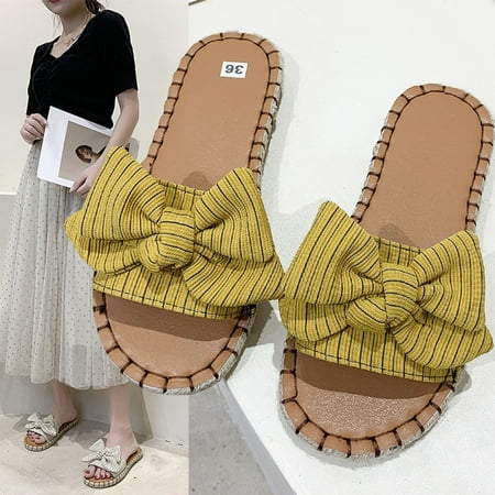 

JNGSA Slippers For Women With Arch Support Slipper For Women Summer Sandals For Women Bow-Knot Flat Slip On Sandals Roman Shoes Open Toe Casual Sandals House Shoes For Women