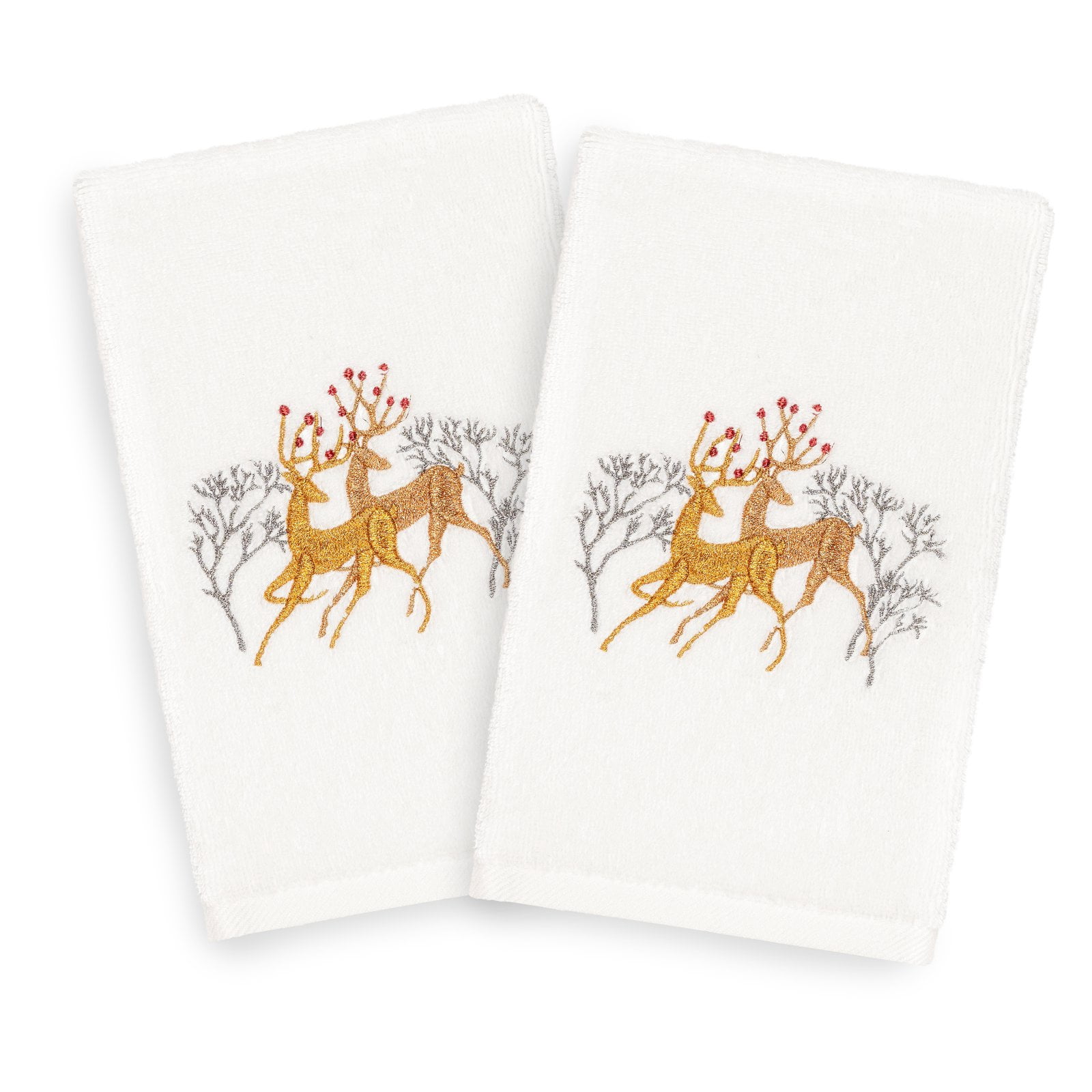 Linum Home Textiles Christmas Deer Pair Embroidered Turkish Cotton Hand Towel - Set of 2