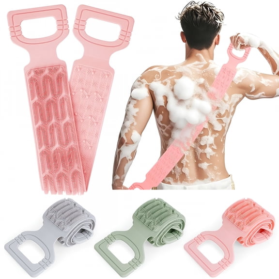 RAGUPEL Silicone Back Scrubber for Shower, 27.6" Dual Sided Bath Body Scrub Shower Brush Washer Extra Long with Handle Exfoliating Back Scrubbers for Men&Women (Green)