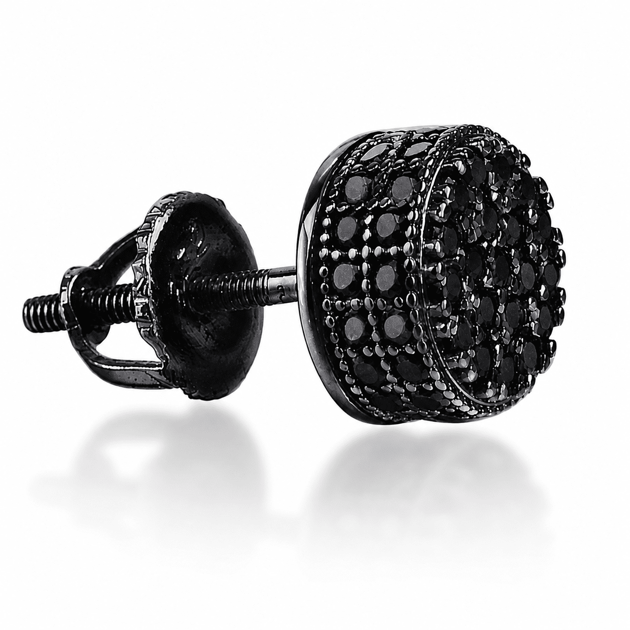 Divine Creation 1.20 Ct Round Cut Black Diamond Cluster Screw Back Mens Stud Earrings 14K Black Gold Plated 925 Sterling Silver
