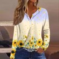 thumbnail image 3 of yuCgh Women's Fashion Floral Print V-Neck Long Sleeve Button Up T-Shirt, Casual Blouse with Tie Waist, Elegant Ladies Top,Earthy Yellow S, 3 of 7
