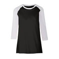 thumbnail image 4 of CEHVOM Ladies' O-Neck Casual Printed Color-Blocking Three-Quarter Sleeve Blouse, 4 of 4