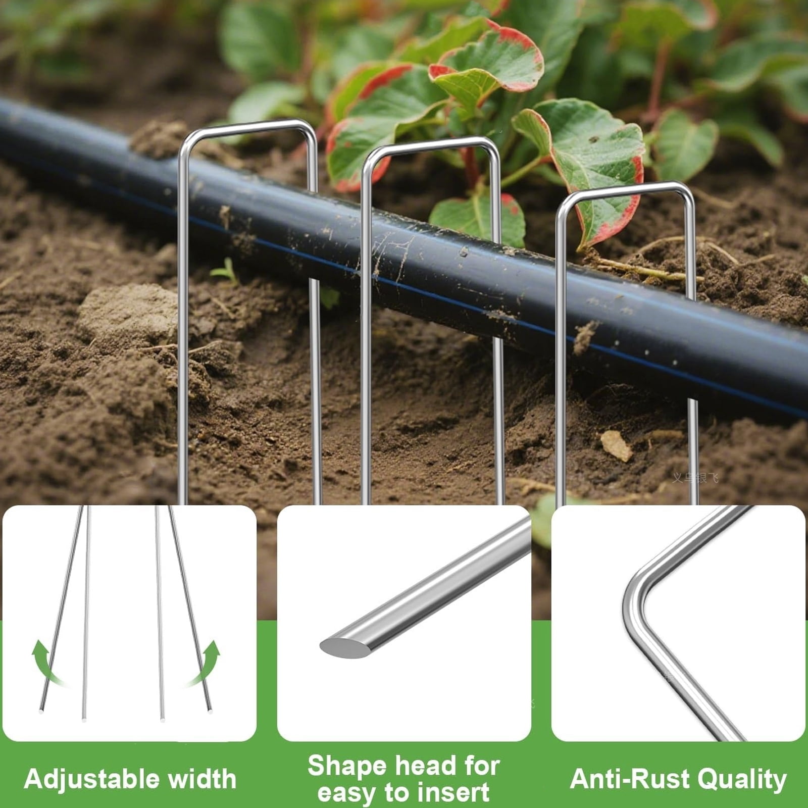 50Pcs Metal U Shape Tent Stake Lawns Stake Landscape Spikes with Gasket Metal Pin for Outdoor Yard Pathway Enduring