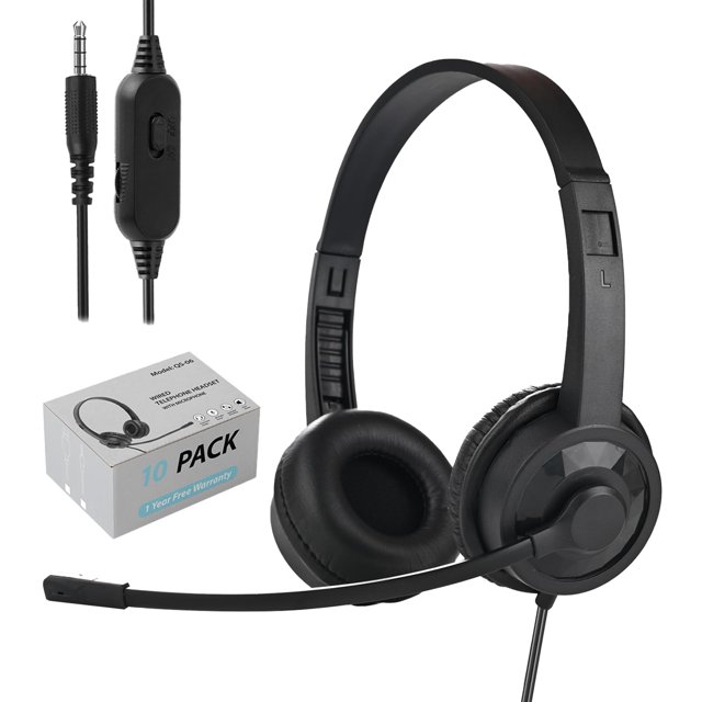 Auriculares Ladont con micrófono para aulas y escuelas (paquete de 10), con cancelación de ruido y micrófono para oficina, resistentes auriculares con cable de 3,5 mm y micrófono para ordenador, portá