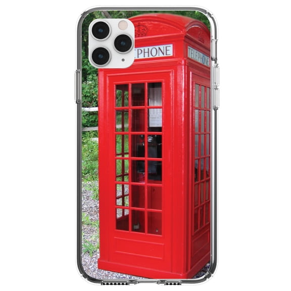 DistinctInk Clear Hybrid Case for Apple iPhone 12 Pro Max (6.7" Screen) - Red London Phone Booth - Raised Bezel Screen Guard