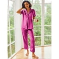 thumbnail image 3 of Avidlove Womens Satin Pajama Sets Silky Sleepwear Short Sleeve Button Down Shirts and Long Pant Loungewear 2 Piece Pjs Set S-XXL, 3 of 8