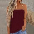 thumbnail image 3 of Otntypg Women's Crochet Tube Tops Cute Summer Solid Color Bandeau Tank Casual Strapless Blouse Off The Shoulder Tunic Shirts Wine#02 M, 3 of 6