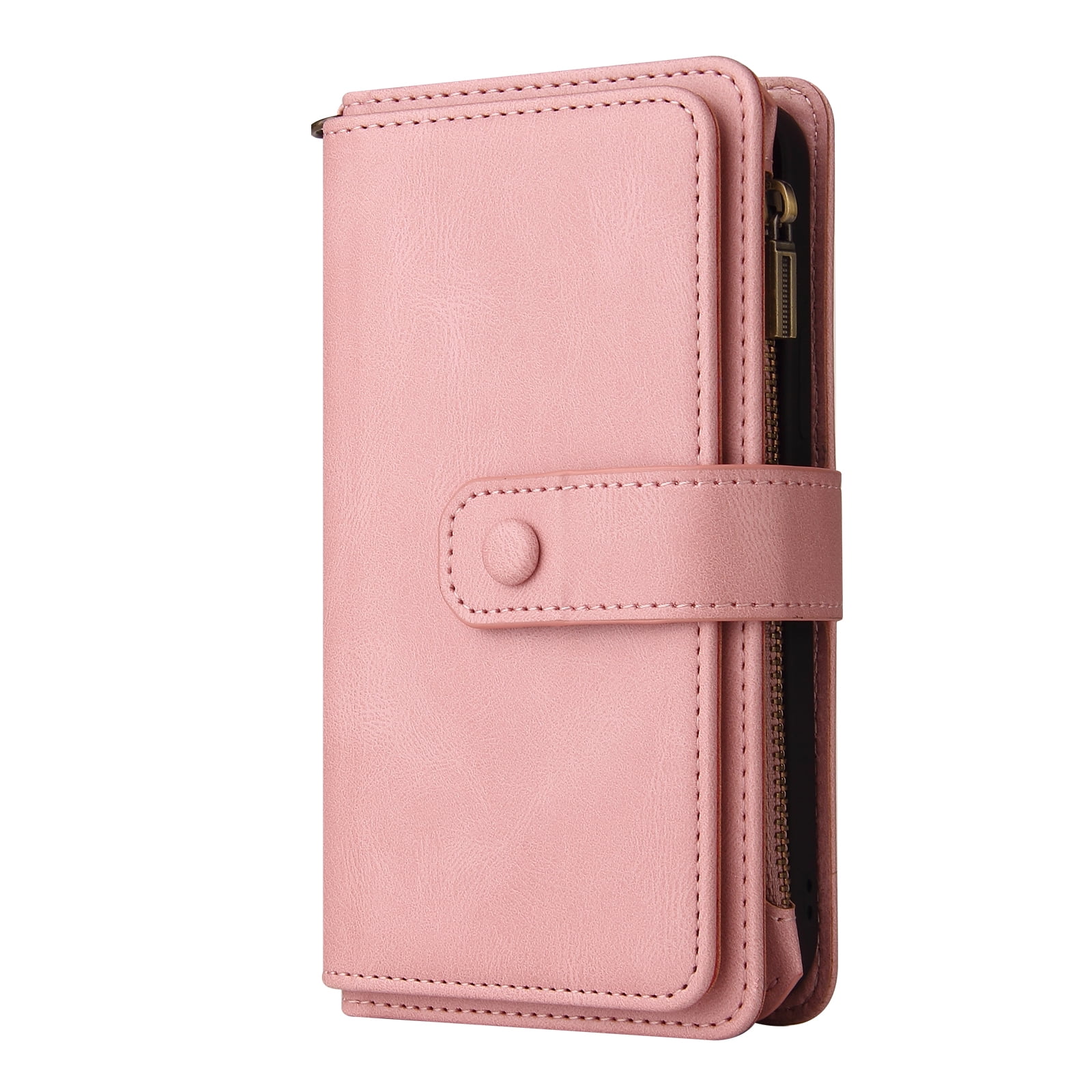 Wallet Case for iPhone 13, Magnetic Zipper Pouch Premium PU Leather with Kickstand Wallet Flip Shockproof Phone Case Wrist Strap Card Slots Holder Pocket iPhone 13,
Pink