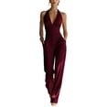 thumbnail image 2 of Xdegoge Halter Neck Jumpsuit for Women Backless V Neck Wide Leg Outfits High Waisted Dressy Long Pants Jumpsuits for Party Evening Wedding Guest Clubwear Fashion, 2 of 5
