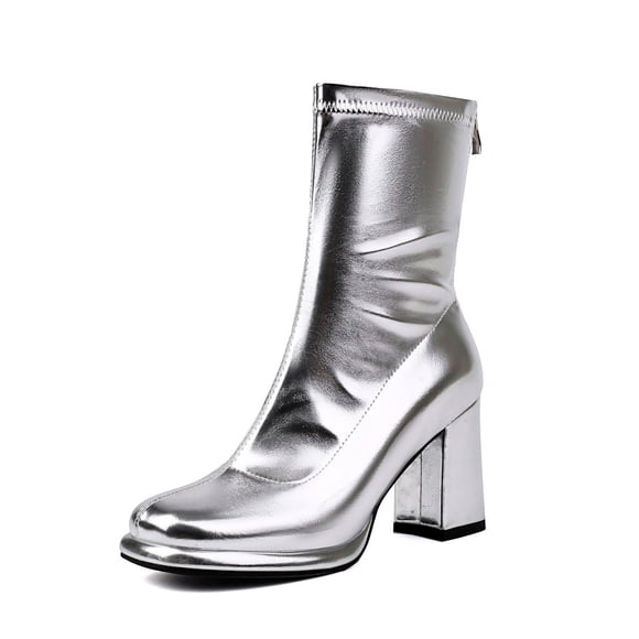 Women Lace up Short Booties Square Heel Round Toe PU Upper Rubber Sole Comfortable Casual Shoes for Party Work Wedding Daily Use