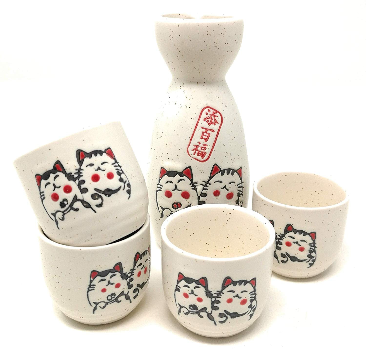 Dollhouse miniature home decor collectible handmade ceramic Japanese cat 5 pcs 