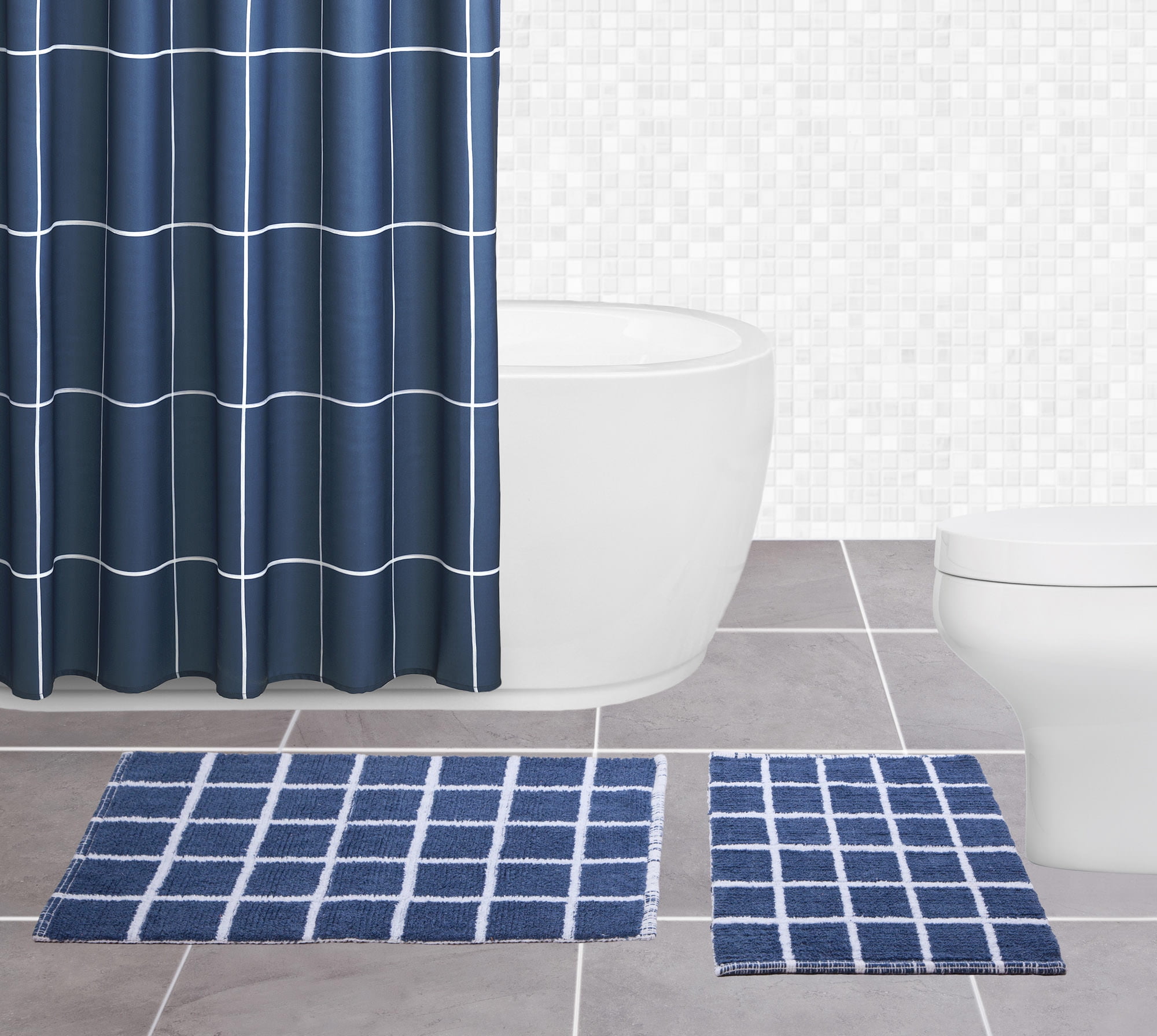 Sparrowhawk Brandon 100 Cotton, Reversible Reversible 2piece Blue/White Bath Rug Set 17" x 24