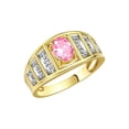thumbnail image 3 of RYLOS Rings for Women 14K Gold Plated Silver Ring Classic Style 7X5MM Oval Gemstone &  Diamond Ring October Pink Ice Jewelry Size 5, 3 of 6