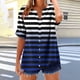 thumbnail image 5 of mfyjkho Tops De Gimnasio Para Mujer, Camiseta Holgada De Manga Corta Con Cuello En V, Rayas Y Degradado De Color Para Mujer, Con Botones De Verano Tops De Tallas Grandes L, 5 of 5